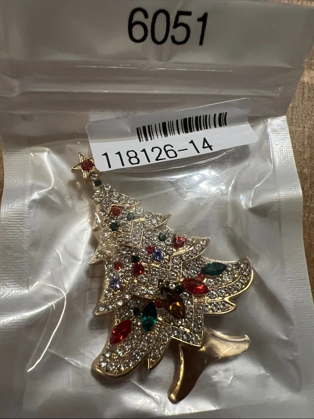 3/$18 Gold-Tone Crystal Christmas Tree Brooch with Red & Green Accents Lot 6051